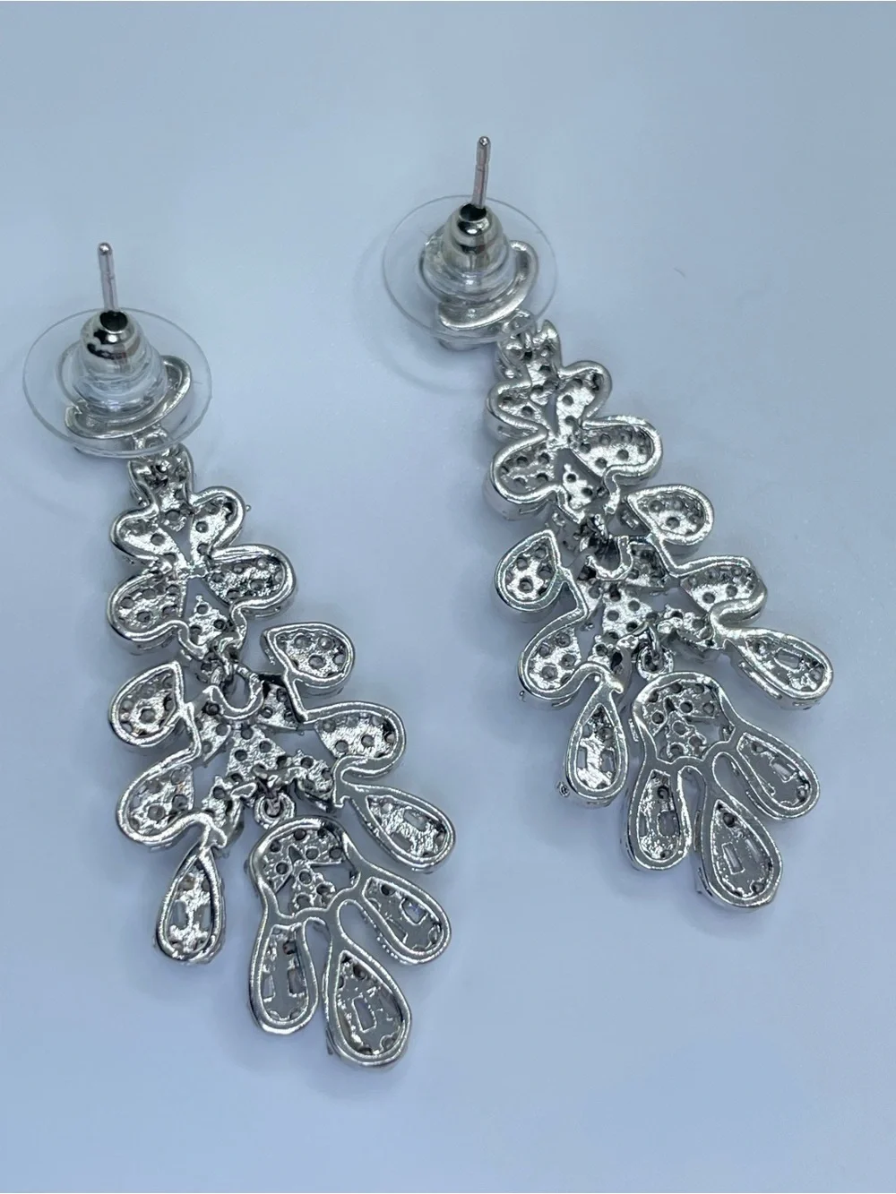 Swarovski Crystal Elements White Crystal Floral Dangle Statement Earrings Formal